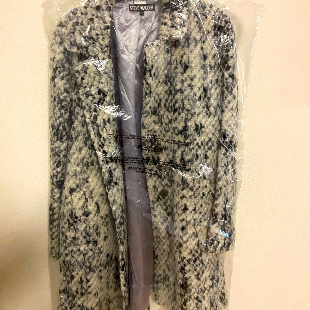 Steve Madden Black&white wool pea coat BNWT